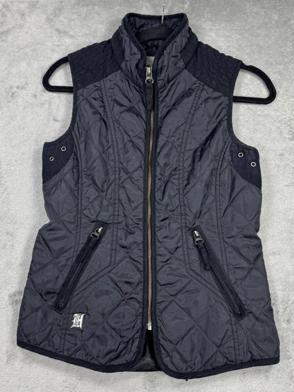 Harley Davidson Black Quilted Riding Vest Womens S Embroidered Lace-Up Bikercore